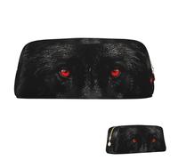 SDTYKHJ Federmäppchen, schwarz, rote Augen, Wolf, große Bleistifttasche, tragbare Münztasche, ästhetische Kosmetiktasche, Leder, Make-up-Tasche