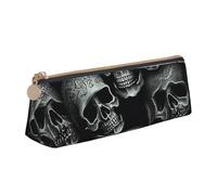 SDTYKHJ Federmäppchen, schwarz, Totenkopf, groß, tragbar, Münztasche, ästhetische Kosmetiktasche, Leder, Make-up-Tasche