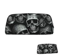 SDTYKHJ Federmäppchen, schwarz, Totenkopf, groß, tragbar, Münztasche, ästhetische Kosmetiktasche, Leder, Make-up-Tasche, silber, Einheitsgröße