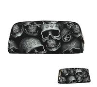 SDTYKHJ Federmäppchen, schwarz, Totenkopf, groß, tragbar, Münztasche, ästhetische Kosmetiktasche, Leder, Make-up-Tasche, Gold, Einheitsgröße