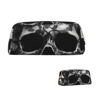 SDTYKHJ Federmäppchen, schwarz, Totenkopf-Rose, großes Federmäppchen, tragbare Münztasche, ästhetische Kosmetiktasche, Leder, Make-up-Tasche, Gold, Einheitsgröße