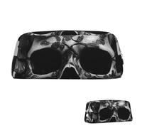 SDTYKHJ Federmäppchen, schwarz, Totenkopf-Rose, großes Federmäppchen, tragbare Münztasche, ästhetische Kosmetiktasche, Leder, Make-up-Tasche, Silber, One Size