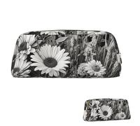 SDTYKHJ Federmäppchen, schwarz und weiß, Blumen, große Bleistifttasche, tragbare Münztasche, ästhetische Kosmetiktasche, Leder, Make-up-Tasche