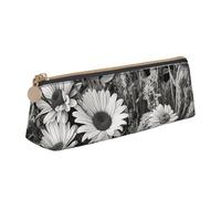 SDTYKHJ Federmäppchen, Schwarz und Weiß, Blumen, große Bleistifttasche, tragbare Münztasche, ästhetische Kosmetiktasche, Leder, Make-up-Tasche