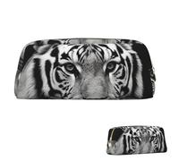 SDTYKHJ Federmäppchen, Schwarz und Weiß, Tiger, großes Federmäppchen, tragbare Münztasche, ästhetische Kosmetiktasche, Leder, Make-up-Tasche