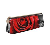 SDTYKHJ Federmäppchen, schwarz, weiß und rote Rosen, große Bleistifttasche, tragbare Münztasche, ästhetische Kosmetiktasche, Leder, Make-up-Tasche