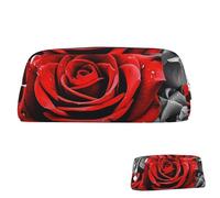 SDTYKHJ Federmäppchen, schwarz, weiß und rote Rosen, große Bleistifttasche, tragbare Münztasche, ästhetische Kosmetiktasche, Leder, Make-up-Tasche, silber, Einheitsgröße