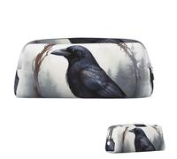 SDTYKHJ Federmäppchen, schwarze Krähe, große Bleistifttasche, tragbare Münztasche, ästhetische Kosmetiktasche, Leder, Make-up-Tasche, silber, Einheitsgröße