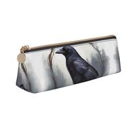 SDTYKHJ Federmäppchen, schwarze Krähe, große Bleistifttasche, tragbare Münztasche, ästhetische Kosmetiktasche, Leder, Make-up-Tasche