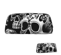 SDTYKHJ Federmäppchen, schwarze und weiße Totenköpfe, große Bleistifttasche, tragbare Münztasche, ästhetische Kosmetiktasche, Leder, Make-up-Tasche, silber, Einheitsgröße