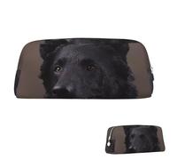 SDTYKHJ Federmäppchen, schwarzer Schäferhund, großes Federmäppchen, tragbar, Münztasche, ästhetische Kosmetiktasche, Leder, Make-up-Tasche, silber, Einheitsgröße