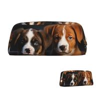 SDTYKHJ Federmäppchen, Welpen, Hunde, Haustiere, Tiere, große Bleistifttasche, tragbare Münztasche, ästhetische Kosmetiktasche, Leder, Make-up-Tasche, Gold, Einheitsgröße