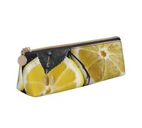 SDTYKHJ Federmäppchen, Zitronengelb auf schwarz und weiß, große Bleistifttasche, tragbare Münztasche, ästhetische Kosmetiktasche, Leder, Make-up-Tasche