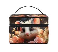 SDTYKHJ Make-up-Tasche für Damen, Kosmetiktasche, Reise-Kulturbeutel, Cartoon-Opossum und Rosen, Make-up-Organizer mit Griff