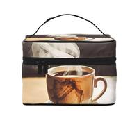 SDTYKHJ Make-up-Tasche für Damen, Kosmetiktasche, Reise-Kulturbeutel, heißer Kaffee, Make-up-Organizer mit Griff