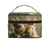 SDTYKHJ Make-up-Tasche für Damen, Kosmetiktasche, Reise-Kulturbeutel, Kaninchenpaar, Make-up-Organizer mit Griff