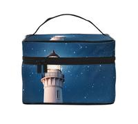 SDTYKHJ Make-up-Tasche für Damen, Kosmetiktasche, Reise-Kulturbeutel, Leuchtturm unter Sternenhimmel, Make-up-Organizer mit Griff