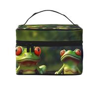 SDTYKHJ Make-up-Tasche für Damen, Kosmetiktasche, Reise-Kulturbeutel, lustige grüne Frösche, Make-up-Organizer mit Griff