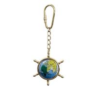 Sea-Club Schlüsselanhänger - Globus im Steuerrad Anhänger Messing/Kunststoff Ø=4cm