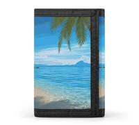 Sea Lighthouse in Sunset TriFold Geldbörse mit 8 Kartenfächern, schlankes Münzfach mit Reißverschluss, geteilte Geldscheine für Männer und Frauen, Hawaiianischer Strand mit Palmen, Einheitsgröße,