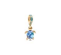 Sea Turtle 14 K Goldplattierter Dangle mit ICY Green, Bleached Aqua Blue Crystal und Peacock Murano Glas