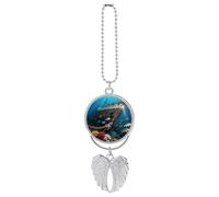 Sea World Auto-Charm-Anhänger 17,5 cm - Metall-Engelsflügel hängende Ornamente für Auto-Rückspiegel, doppelseitiger Schlüsselanhänger, Sonnenfänger, Anhänger für Männer und Frauen