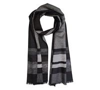 SEABRIGHT Schal 100% Seide Seidenflanell Seidenschal Flauschig Warm Dick SC-S-SD-2108-1 Patchwork Schwarz Grau Streifen