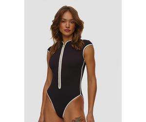 Seafolly Cap Sleeve Zip Front One Piece Damen-badeanzug In Schwarz 60290072-black Schwarz L