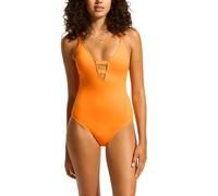 Seafolly Damen Active Deep V Plunge Maillot One Piece Swimsuit Badeanzug, Eco Collective Kurkuma, 36