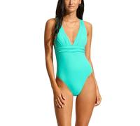 Seafolly Damen-Badeanzug mit tiefem V-Ausschnitt, breiter Riemen, einteiliger Badeanzug, Eco Collective Aquatic Blue, 40