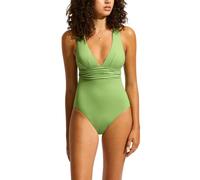 Seafolly Damen-Badeanzug mit tiefem V-Ausschnitt, breiter Riemen, einteiliger Badeanzug, Eco Collective Sage, 42