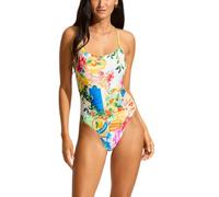 Seafolly Damen-Badeanzug, quadratischer Ausschnitt, hoher Beinschnitt, einteiliger Badeanzug, Ciao Bella Weiß, 38