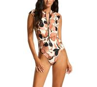 Seafolly Damen Cap Sleeve Zip Front One Piece Swimsuit Badeanzug, Secretgarden Schwarz, 36
