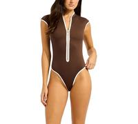 Seafolly Damen Einteiler mit Flügelärmeln und Reißverschluss vorne, Beach Bound Dark Choc, 44