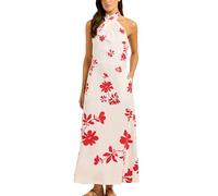 Seafolly Damen Neckholder Maxikleid, Ecru/Cosmo, Klein