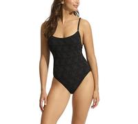 Seafolly Damen Einteiliger quadratischem Ausschnitt und hohem Beinausschnitt Badeanzug, Marloe Schwarz, 36