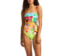 Seafolly Damen Bandeau One Piece Swimsuit with High Cut Leg Badeanzug, Kuba-Türkis, 4