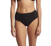 Seafolly Women's Standard Gathered Front Retro Full Coverage Bikini Bottom Swimsuit, Eco Collective Black, 8
