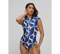 Seafolly Zip Front One Piece Damen-badeanzug 60276238-blue Weiß;Blau;Print M