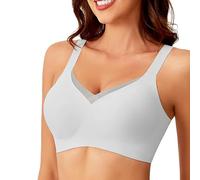 Seamless BH Damen Ohne Bügel Soft Bra Bügelloser BH Push Up Starker Halt Seamless BHS Nahtloser Bügelloser Atmungsaktiv mit Verstellbarem Vollschalen mit Geformten Cups Weiß,M