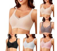 Seamless BH Damen Ohne Bügel Soft Bra Bügelloser BH Push Up Starker Halt Seamless BHS Nahtloser Bügelloser Atmungsaktiv mit Verstellbarem Vollschalen mit Geformten Cups Beige,M