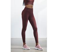 Seamless Leggings LASCANA "Po Push Up", Damen, Gr. XS (32/34), N-Gr, rot (dunkelrot), Obermaterial: 91% Polyamid, 8% Elasthan, 1% Polyester, unifarben, sportlich, figurbetont lang, Hosen, mit Rippstru