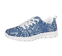 SEANATIVE Atmungsaktive Mesh Damen Laufschuhe Draft Sneaker Casual Mädchen Jogging Sport Schuhe, Blau - Ethnisch Azteken - Größe: 34 EU