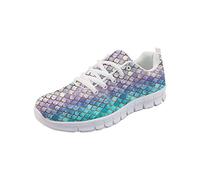 SEANATIVE Atmungsaktive Mesh-Laufschuhe für Damen, Draft-Sneaker, lässige Mädchen, Joggen, Sportschuhe, Farbige Meerjungfrauen-Schuppe, 39.5 EU
