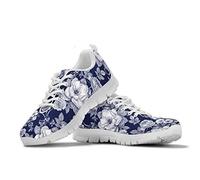 SEANATIVE Atmungsaktive Mesh-Laufschuhe für Damen, Draft-Sneaker, lässige Mädchen, Joggen, Sportschuhe, weiße blumen, 40 EU