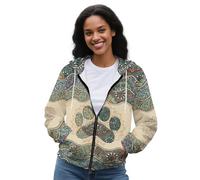 SEANATIVE Damen-Kapuzenpullover mit Reißverschluss, Kordelzug, langärmelig, lässig, Kapuzenjacke mit Tasche, Größe XS-5XL, Retro-Hundepfote, L