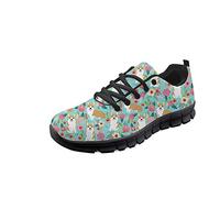 SEANATIVE Damen Sport Gym Sneaker Mode Atmungsaktiv Laufschuhe Casual Walking Schuhe, Corgi-Blumenmuster, 38 EU