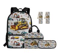 SEANATIVE Kinder Rucksack 5er Set Cartoon Schultasche mit Lunchtasche, Federmäppchen, Coole Fahrzeuge, Rucksack Backpacks