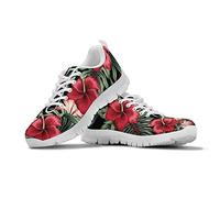 SEANATIVE Modische Damen-Sneaker, bequeme Sport-Laufschuhe, Schnürschuhe, Netzgewebe, flache Schuhe für Teenager, Mädchen, Wandern, Tennis, Turnschuhe, Rote Hibiskusblüte, 38 EU
