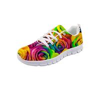 SEANATIVE Modische Damen-Sneaker, bequeme Sport-Laufschuhe, Schnürschuhe, Netzgewebe, flache Schuhe für Teenager, Mädchen, Wandern, Tennis, Turnschuhe, Bunte Rose, 39 EU